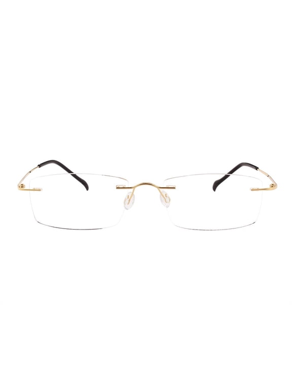 Flexible Optical Hinged Gold Eyeglasses Frames, Lightweight Titanium Rimless Glasses for Men Women