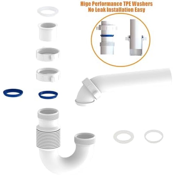 Flexible P Trap for Bathroom Sink, Flex Drain Pipe for Bathroom Sink Drain Kit and Kitchen Sink Drain Kit, 1-1/2" or 1-1/4" Expandable Sink Trap, Slip Joint or Direct Connection 1/2 Inch P Trap Kit