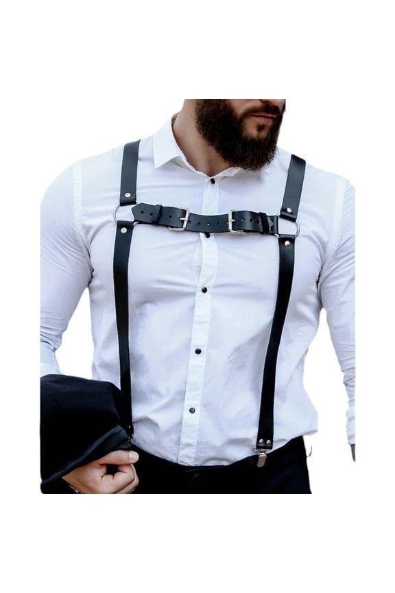 Flexible PU Leather Suspenders Adjustable Mens Durability Waist Suspenders
