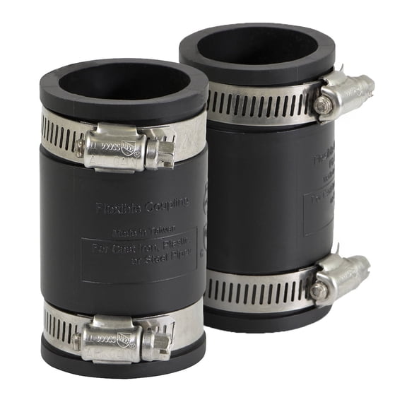 Flexible PVC Coupling Inner Diameter 1.3 inch with Stainless Steel Clamps for 1-inch Pipe (Pack of 2)
