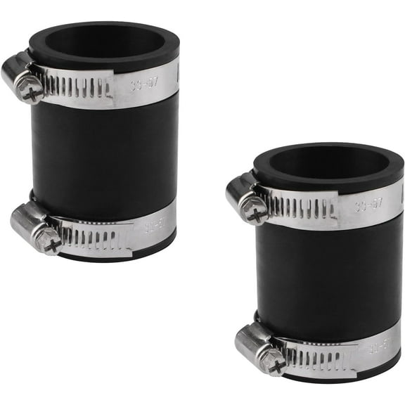 Flexible PVC Pipe Coupling Connector Replacement 2Pcs Black Rubber Pipe Connector Fittings with Stainless Steel Clamps for 1-1/4" Pipe (Inner Dia. 40mm/1.6in)