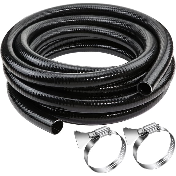 Flexible PVC Pipe1.5" Dia Black PVC Pipe,1.5" x25 feet Pool Hose,Spa Hose Tubing for Koi Ponds, Pond Tubing,Irrigation and Water Gardens,With 2PCS Stainless Steel Clamps