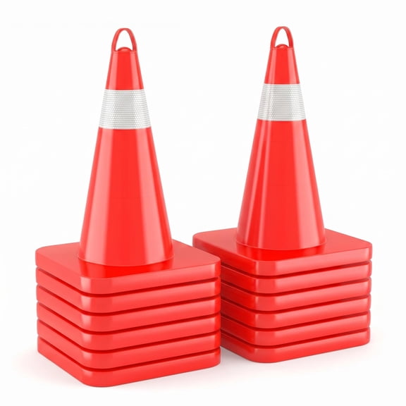 Flexible PVC Traffic Cones 18 Inch, Reflective Cones for Driving Practice, Weighted Base Safety Cones 18 Inch with Reflective Collar