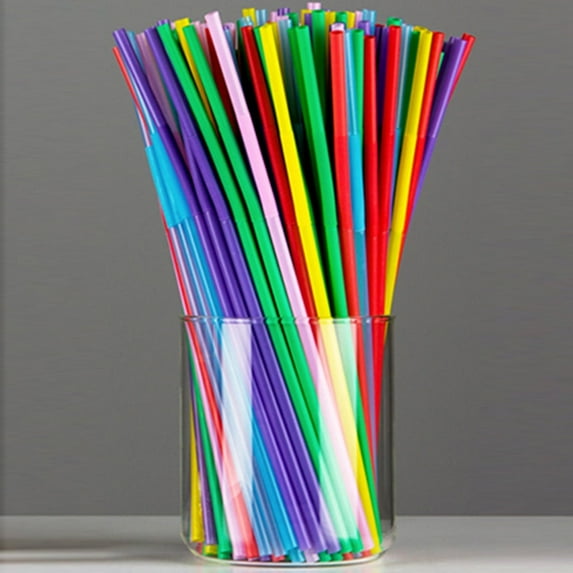 Flexible Party Disposable Plastic Drinking Straws - Assorted Colors 100Pcs