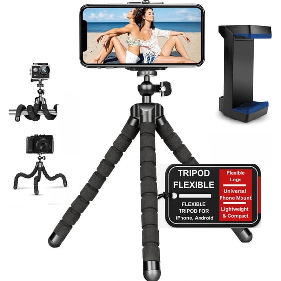 Flexible Phone Tripod Universal Smartphone Tripod Stand Portable Lightweight Mini Stabilizer with Adjustable Phone Mount Holder for iPhone Android Camera Vlogging ContentCreation TikTok&YouTube