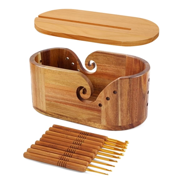 Flexible Pine Wood Storage Box For Thread And Handicrafts Ellipsoidal Plan Lid Armed Natural Substance