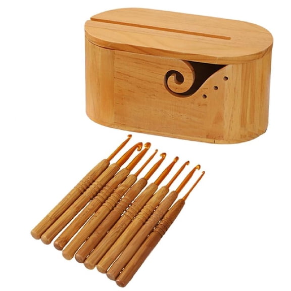 Flexible Pine Wood Storage Box For Yarn And Handicrafts Ellipsoidal Plan Lid Armed Natural Substance