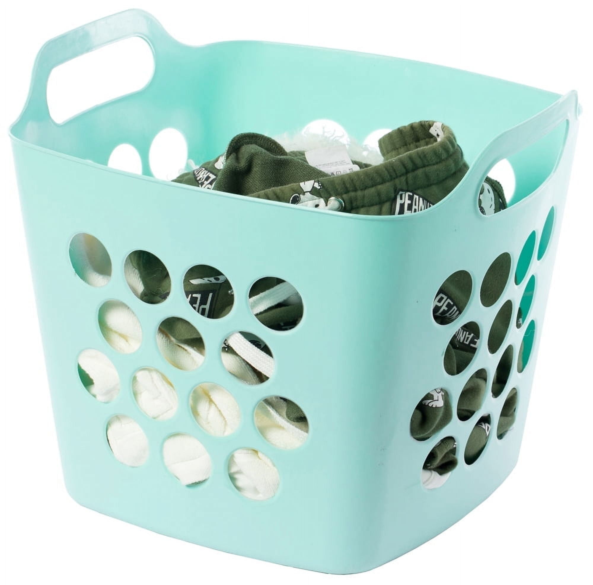 Green Flexible Plastic Collapsible Laundry Hamper with Handles