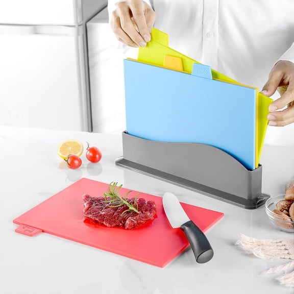 Flexible Plastic Cutting Board Mats with Food Icons, Non-Slip Quality Thin Kitchen Cutting Mat Set