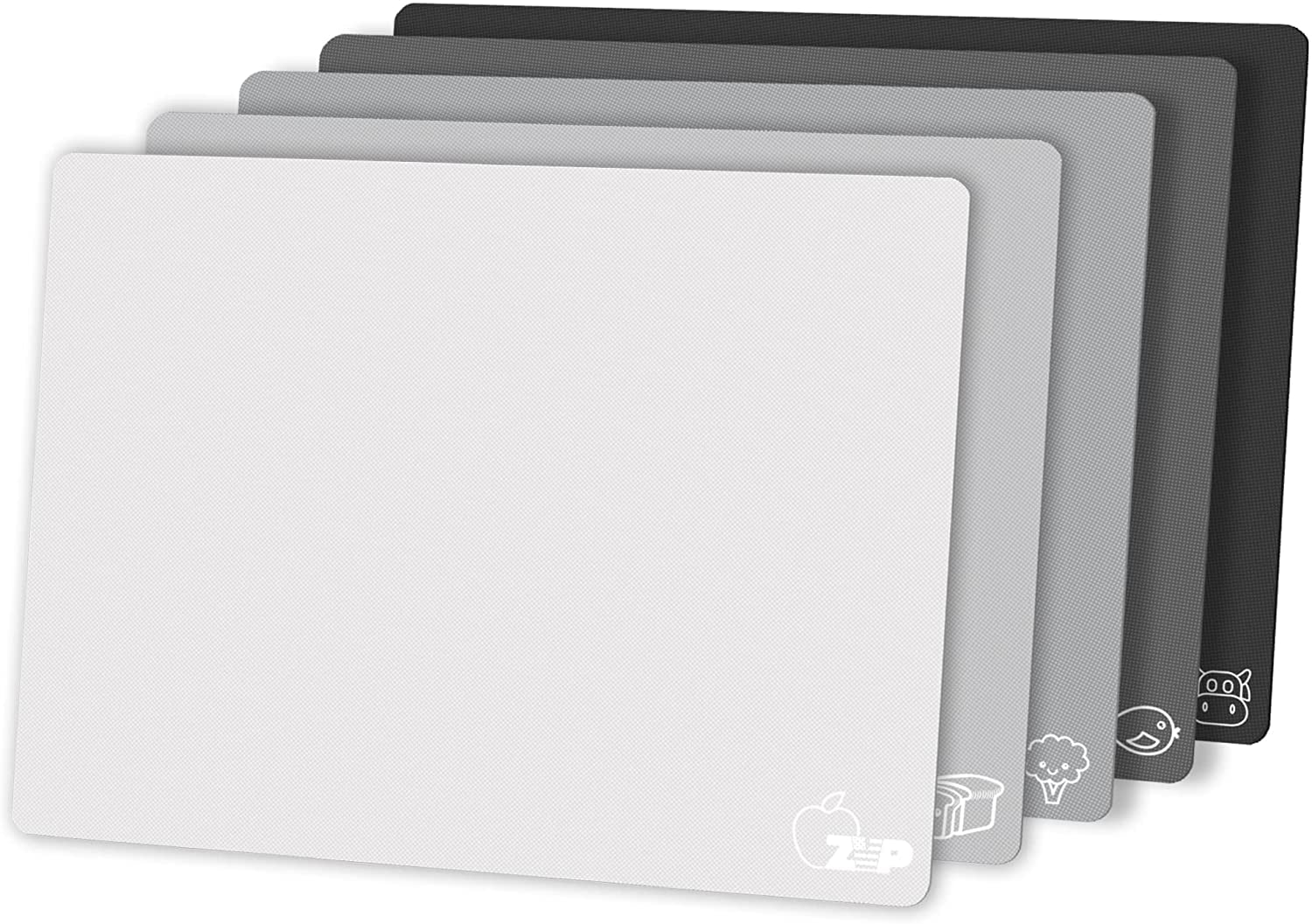 Flexible Plastic Cutting Board Set of 5 Gradient Color, Colorful Chopping Boards, BPA Free Mats, Non-Slip, Dishwasher Safe, 15x12 Inch, Gray Neutral Colors
