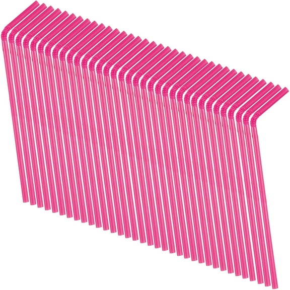 Unique Disposable Plastic Flex Straws, 11.5", 50 Count, Hot Pink