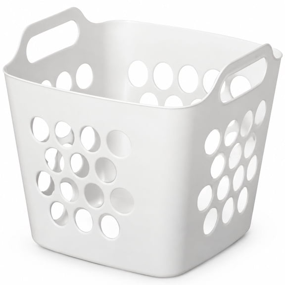 Flexible Plastic Laundry Basket, 28 Liter Square Storage Hamper with Side Handles and Ventilation, White