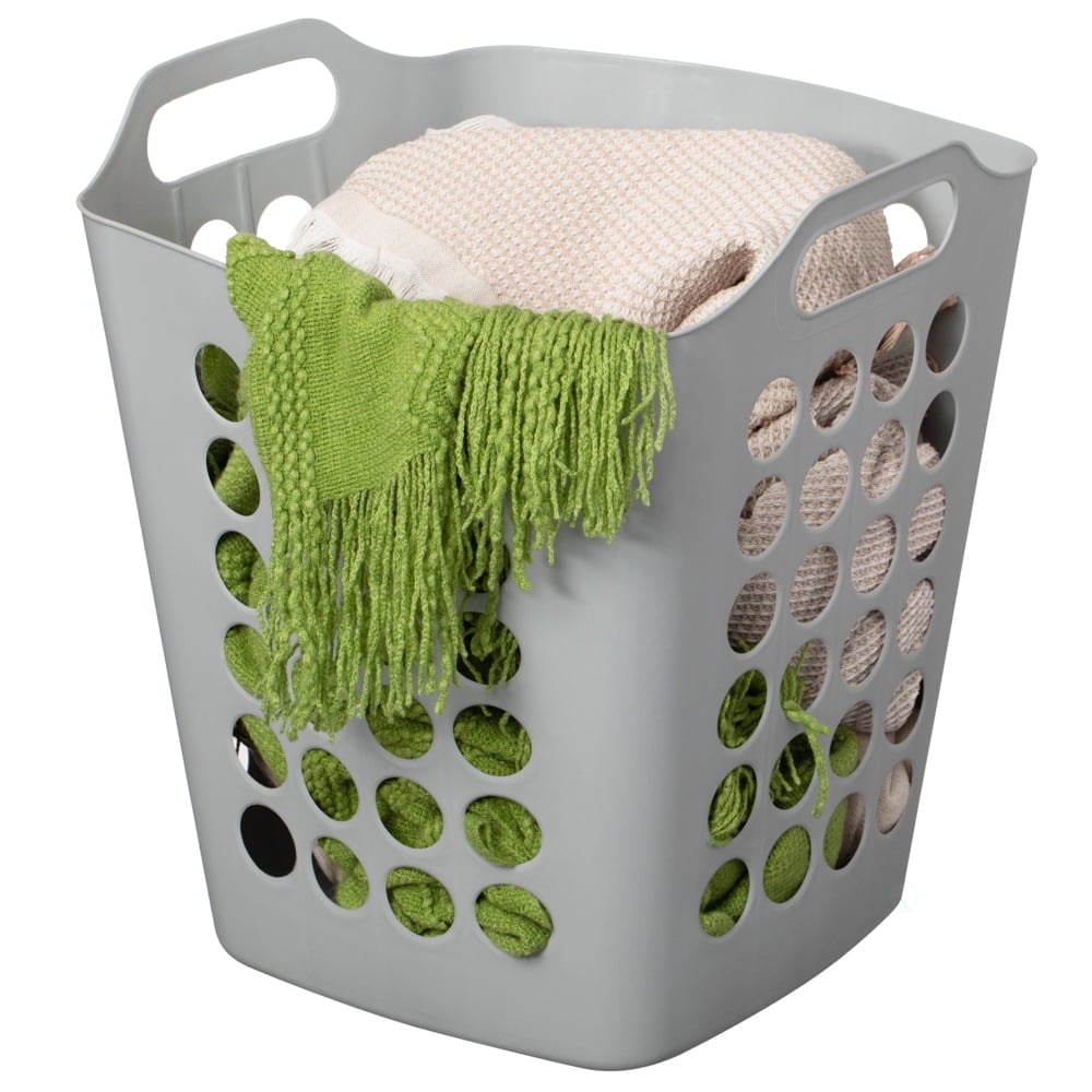 Flexible Plastic Laundry Basket - Square Storage Hamper with Side Handles for Easy Carrying - Versatile Organizer for Laundry, and Household Storage, Gray 50 Litter