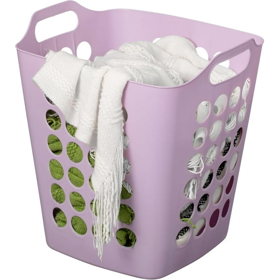 Flexible Plastic Laundry Basket - Square Storage Hamper with Side Handles for Easy Carrying - Versatile Organizer for Laundry, and Household Storage, Purple 50 Litter