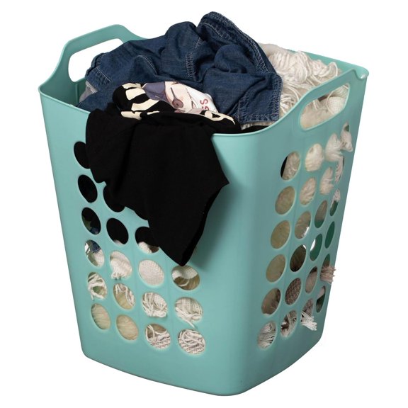 Flexible Plastic Laundry Basket with Side Handles 50L Square Storage Hamper for Closet Bedroom Organizer, Green