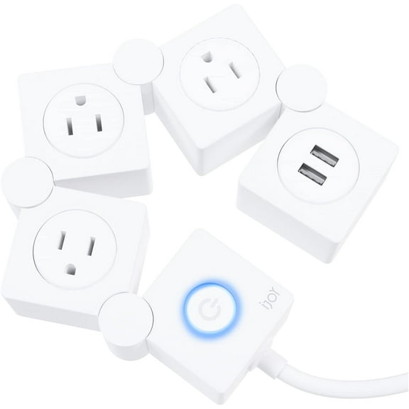 Flexible Power Strip - 3 AC Outlets and 2 USB Charging Ports with 5 Ft Extension Cord, Power Strip Surge Protector White, Decorative Surge Protector Outlet Extender for Home, Office, and More