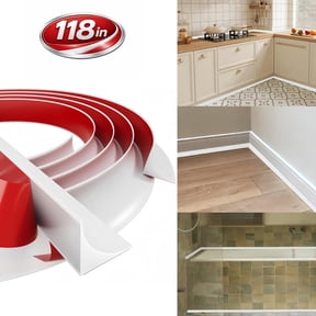 Flexible Quarter Round Molding Trim Peel and Stick Silicone Caulk Strip, Shoe Molding for Floor Edge Wall Corner Stair Cabinet Baseboard Window Sill, Bathroom Kitchen Living Room, 118 Inch