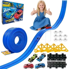 Berallo Flexible Race Track Slot Car Track 16.4ft DIY Flex Car Ramp Set for Kids Ages 3+ (Blue)