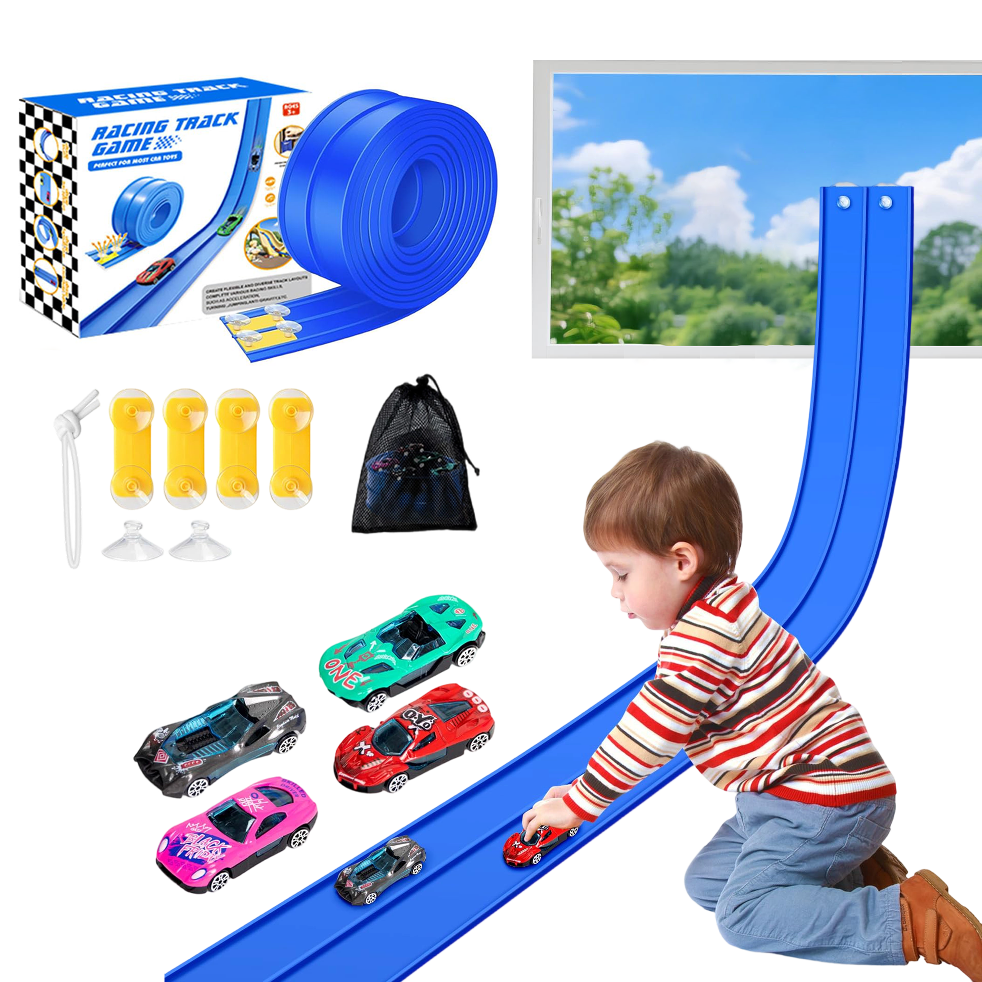 16ft Bendable Race Car Track with Suction Cups Portable DIY Racetrack ...