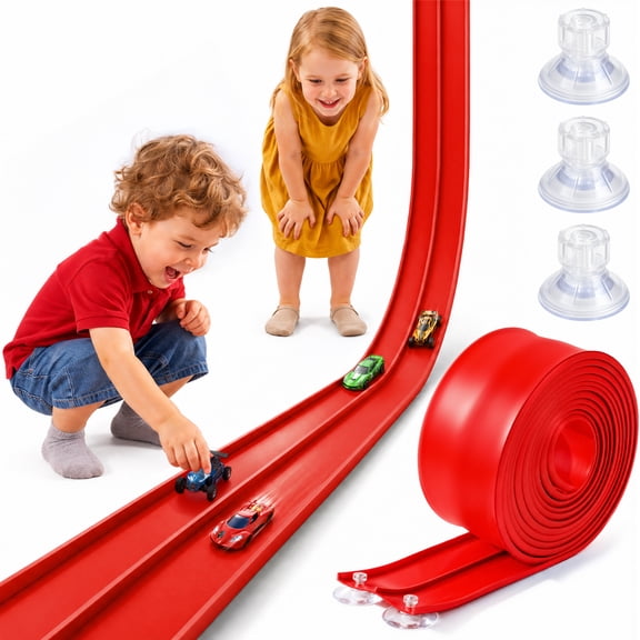 NEXKEX Flexible Race Track for Kids with Suction Cups, Foldable Toy Car Track for Most 1:64 Scale Cars