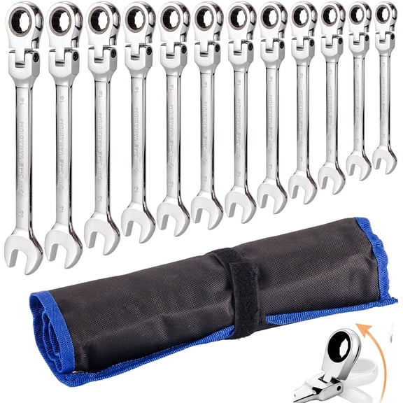 Flexible Ratchet Set 12pcs 8-19mm Spanner Gear Ring Ratcheting Combination Flexi Kit Metric Flex Head