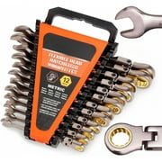 Flexible Ratcheting Wrench Set 12pcs Metric 8-19mm Flex-Head Spanner Gear Ring Ratchet Combination Wrenches Kit with Portable Organizer