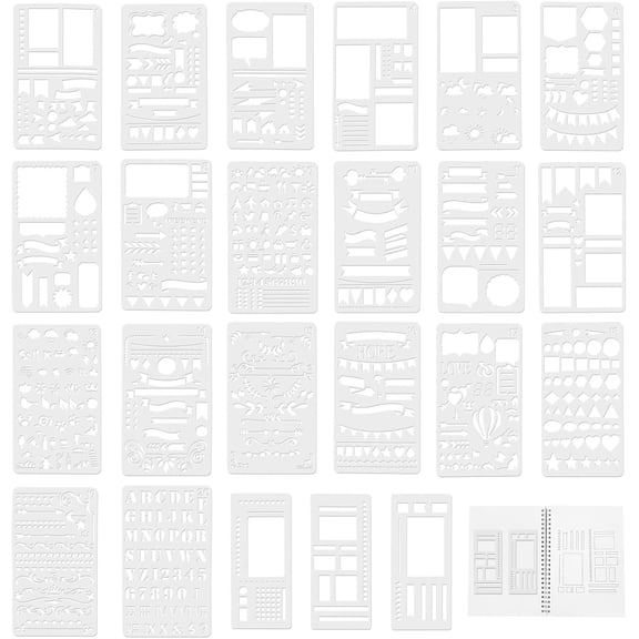 Flexible Record Template 23 count Set, Dot Grid Journal Stencils for Journaling, Calendar, Checklist, Layout Planning, Drawing Lines, Compatible with Discs,Coils,Rings (Set of 23)