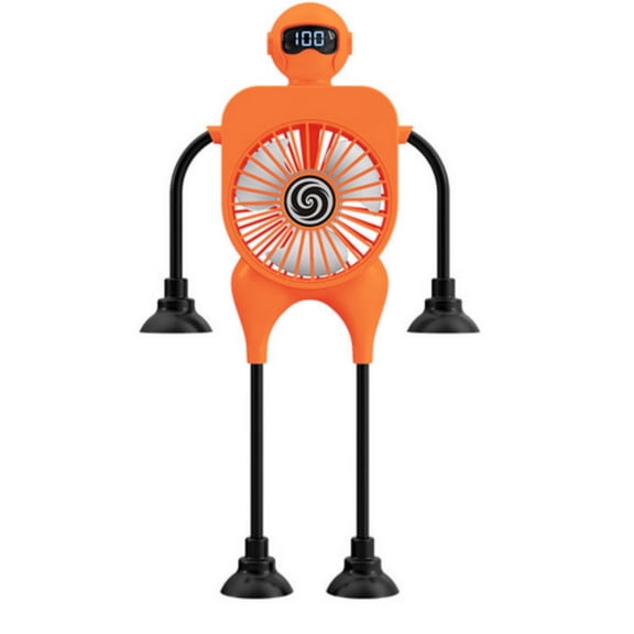 Flexible Robot Portable Desk Fan, 100-Speed Strong Rechargeable Fan With 4 Suction Cups, Led Display Operating At -Silent Noise, Multi-Position Mountable For Home Office Camping Traveling Kitchen