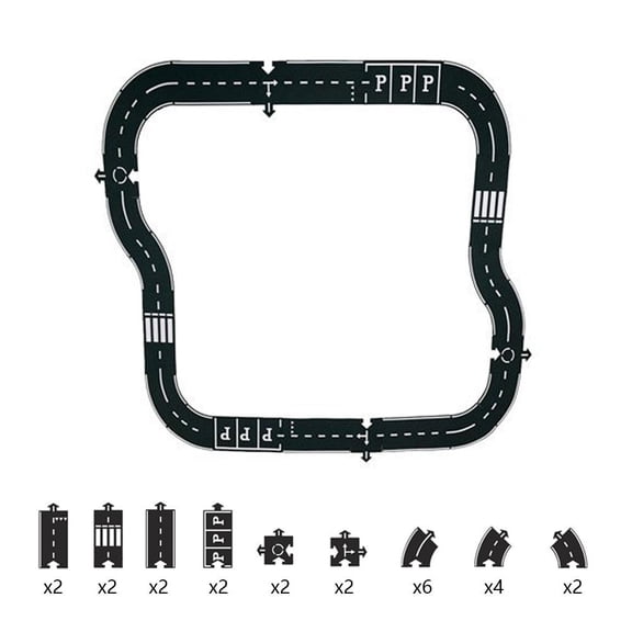 Flexible Rubber Road Puzzle Track Pieces, Flexible Expressway Circuit Set Toy, Indestructible Waterproof Modular Puzzle Car Highway Tracks, Indoor Outdoor Toy Gifts