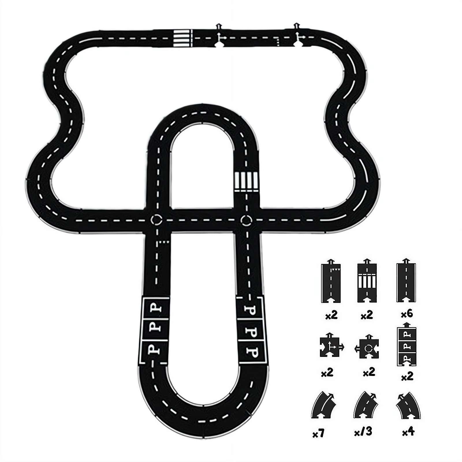 Flexible Rubber Road Puzzle Track Pieces,Waterproof Modular Puzzle Car Highway Tracks,Gift for Indoor