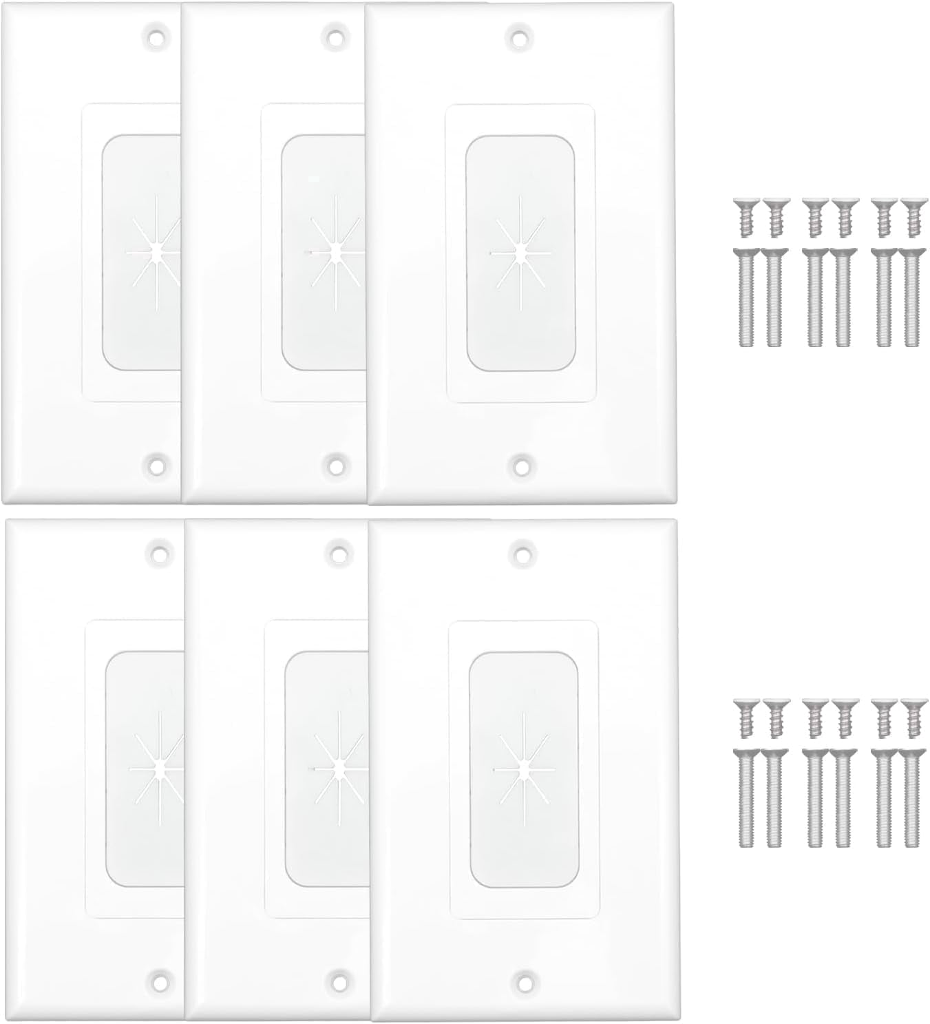 Flexible Rubber Wall Plate Cable Pass Through,Standard Size Cable Wall Plate,1-Gang,4.50" x 2.75,Rubber Wall Grommets Insert for Low Voltage Cables,Home Theater System,6 Pack
