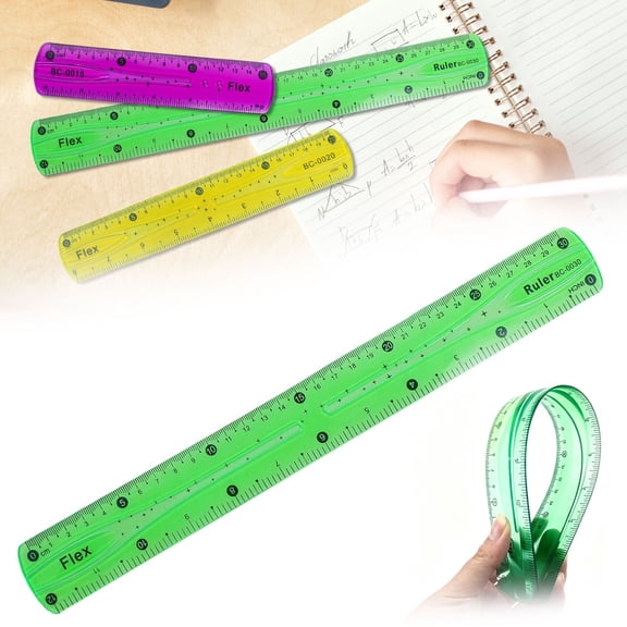 Flexible Ruler 12 Inch, Soft Bendable Plastic Measuring Ruler with Dual Scale Inch and Centimeter Markings, Straight Edge Ruler for Office Supplies Drawing and Drafting