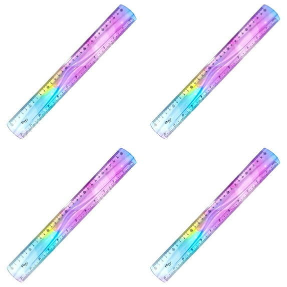 Flexible Ruler, 4 Pcs Gradient Colored Flex Ruler, Pastel Ruler, 12 Inch Bendable Plastic Ruler, Soft Bendable Gradient Colour Rulers with Centimeters and Inches for Classroom Office Supplies
