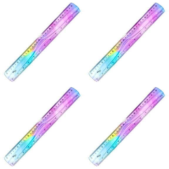 Flexible Ruler, 4 Pcs Gradient Colored Flex Ruler, Pastel Ruler, 12 Inch Bendable Plastic Ruler, Soft Bendable Gradient Colour Rulers with Centimeters and Inches for Classroom Office Supplies