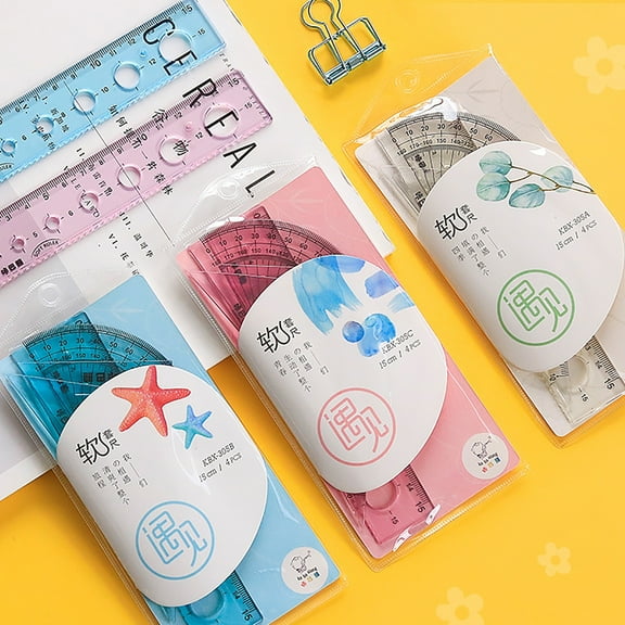 Flexible Ruler (Bendable Ruler, Protractor Set), Transparent 20Cm, Plastic Ruler Set, Oxidation-Resistant, Rounded Corners, For Learnerss & Drafting, Meiiso