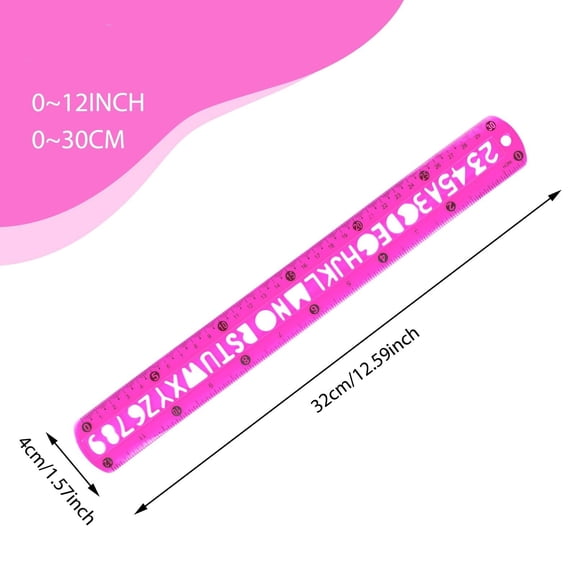 Flexible Rulers 30cm/12" Double Scale Shatterproof Folding Plastic Ruler, Red