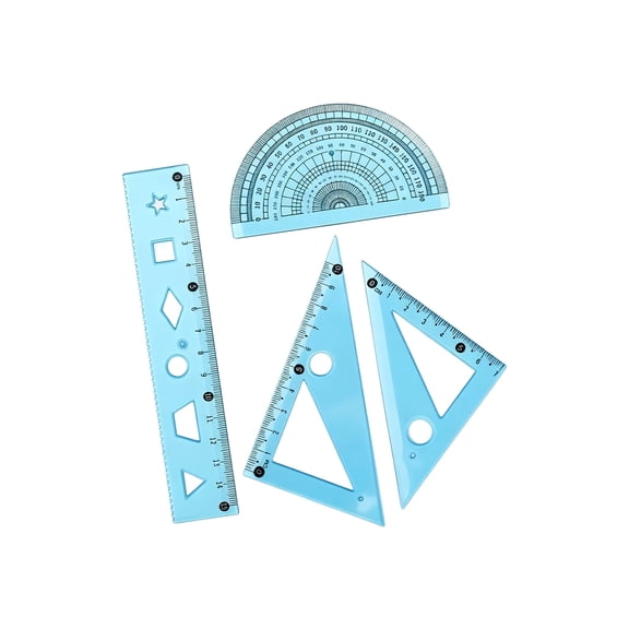 Flexible School Measuring Tools, Straight Ruler, Two Set Squares Protractor for Geometry Drawing and Learner Study