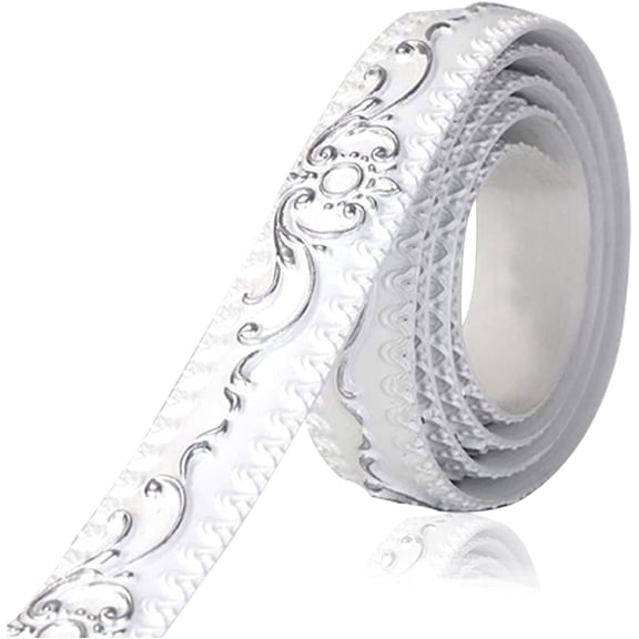 Flexible Self Adhesive Crown Molding Trim, Peel and Stick Ceiling Wall Decor for Mirror Furniture Doors Wardrobes, 1.42 Inch x 16.4 Ft White Silver