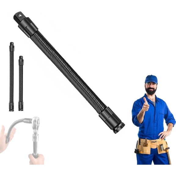 Flexible Shaft Extension, 1/2 Flexible Shaft Extension, Electric Ratchet, Extender Torque Socket, Tool for Tight Reach, Bendable Wrench Bit with Spring Steel, Portable Impact(250MM)