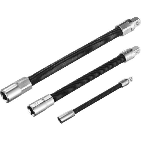 Flexible Shaft Extension & Socket Extension Bar Set, Spring Steel, Chrome Plated, Universal Joint, for Tight Spaces, 3-Piece (1/4", 3/8", 1/2")