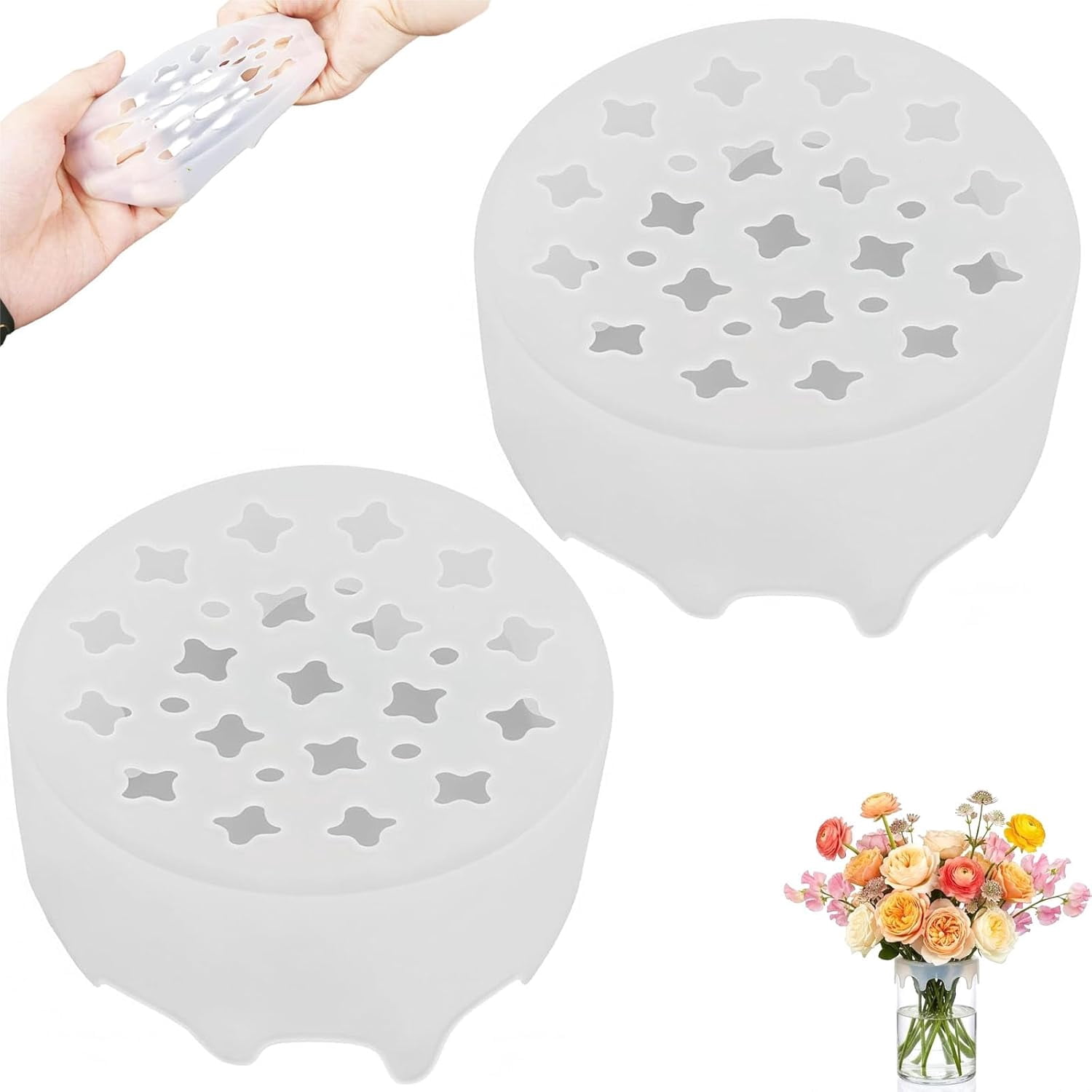 Flexible Silicone Flower Grid for Vase,Reusable Floral Grid Arranger & Stem Holder, Waterproof Tool for Fresh Flower Arrangements (2Pcs)