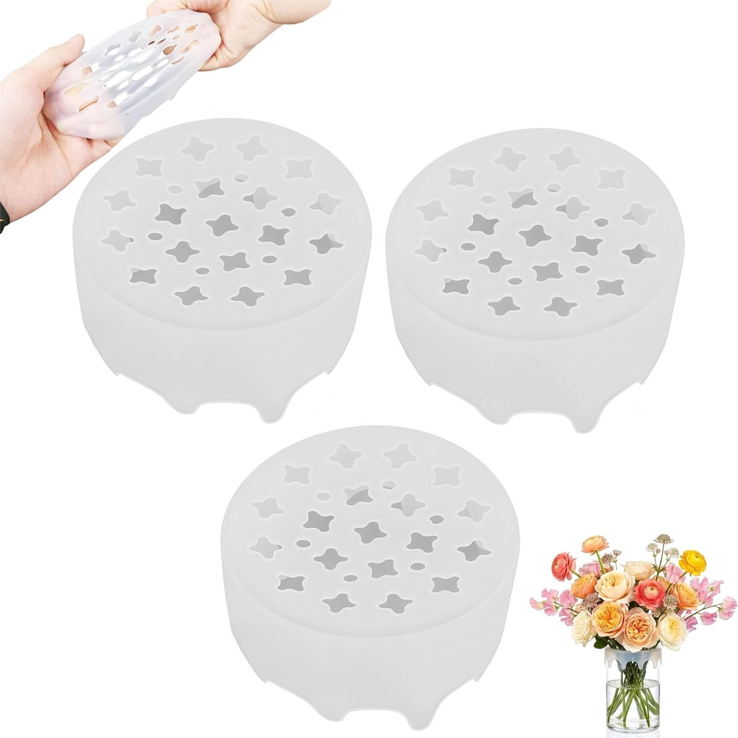 Flexible Silicone Flower Grid for Vase,Reusable Floral Grid Arranger & Stem Holder, Waterproof Tool for Fresh Flower Arrangements (3Pcs)