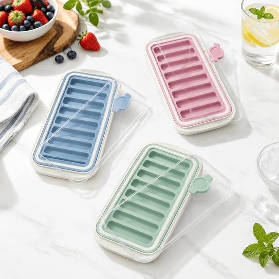 Flexible Silicone Ice Cube Trays 3PK with Covers (Water Fill Port), 9. ...
