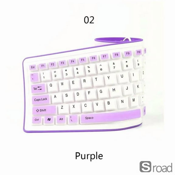 Flexible Silicone Keyboard, Portable Roll-Up USB Keyboard Waterproof Dustproof Silent Typing For PC Laptop Desktop, Foldable Soft Keyboard For Travel, Office, Industrial Use (103 Keys),purple