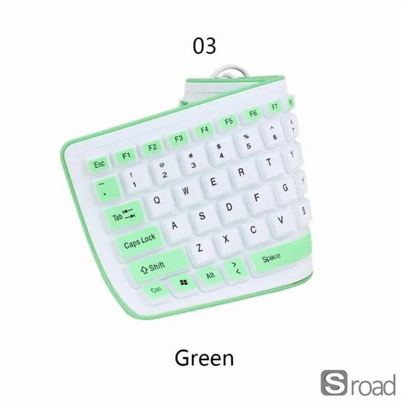 Flexible Silicone Keyboard, Portable Roll-Up USB Keyboard Waterproof Dustproof Silent Typing For PC Laptop Desktop, Foldable Soft Keyboard For Travel, Office, Industrial Use (103 Keys),Green,One Size