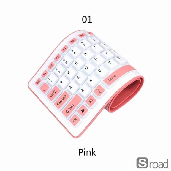 Flexible Silicone Keyboard, Portable Roll-Up USB Keyboard Waterproof Dustproof Silent Typing For PC Laptop Desktop, Foldable Soft Keyboard For Travel, Office, Industrial Use (103 Keys),Pink,One Size
