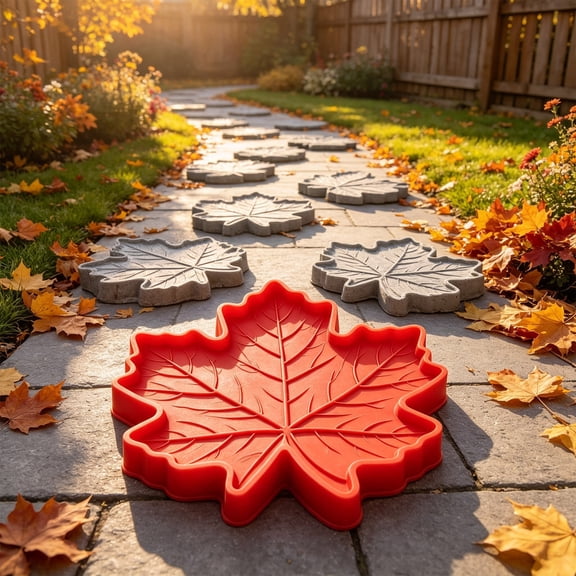 Flexible Silicone MapleLeaf Concrete SteppingStone Mold, delicate leafvein texture, reusable soft rubber, creates garden pathway pavers and handmade outdoor courtyard ornaments
