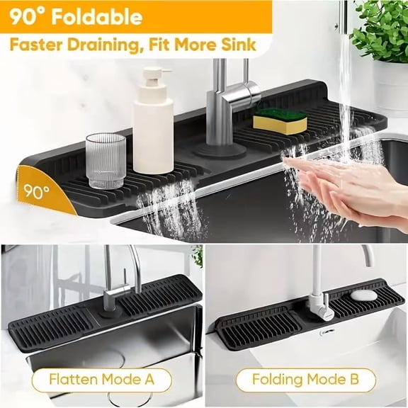 Flexible Silicone Sink Mat - Non-Slip Kitchen Drain Protector with Drain Holes, High Temperature Resistant
