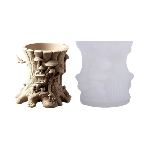 Flexible Silicone Tree Stump Mold For Handmade Cement Concrete Crafts Decorative Flower Pots And Resin Art Creation