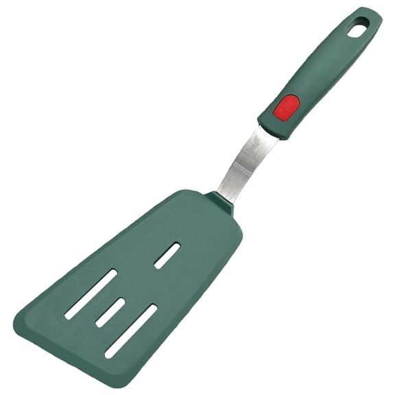 Flexible Silicone Turner Spatula, High Heat Resistant Non-Stick Pancake Flipper for Griddle Eggs Burgers, Kitchen Cooking Utensil with Angled Slotted Edge, Dark Green 33x8.5cm